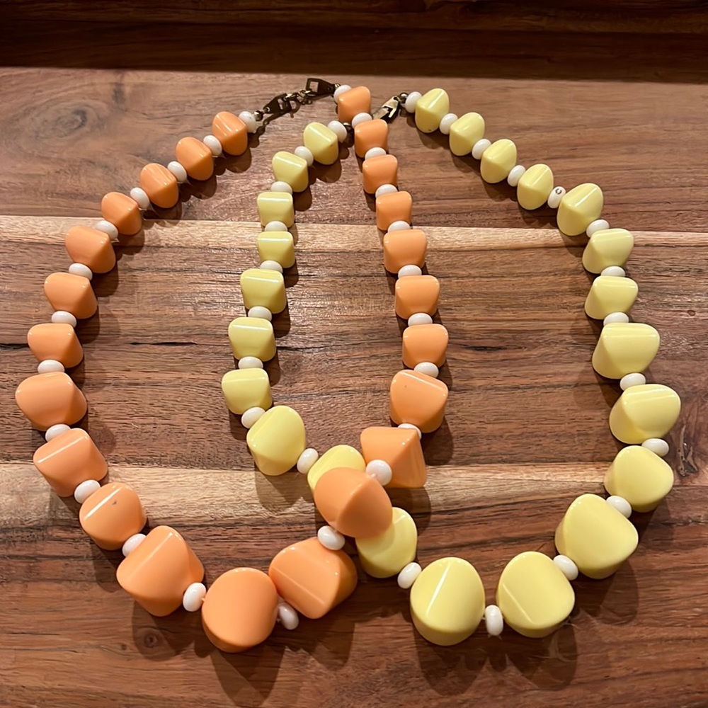 VINTAGE Sherbet Orange & Pale Yellow Beaded Statement Necklaces Set of 2